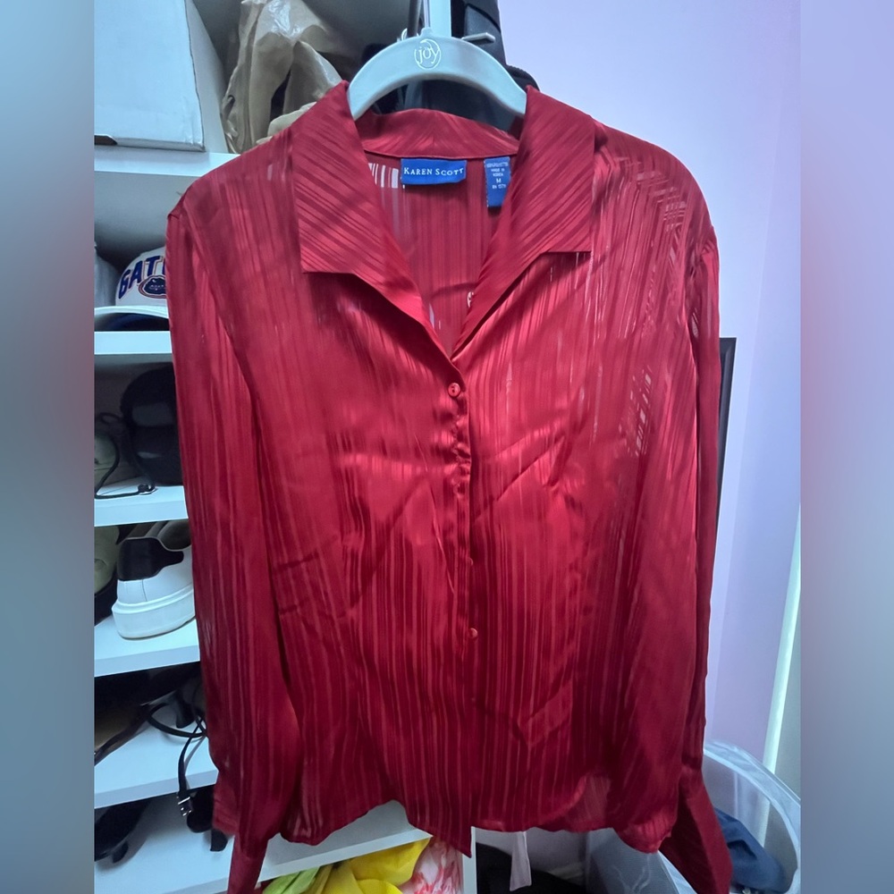 Karen Scott Women's Vibrant Red Button Down Shirt